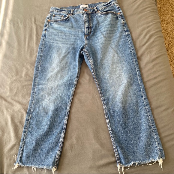 LOFT Denim - LOFT High Waist Straight Crop Jeans Distressed Casual